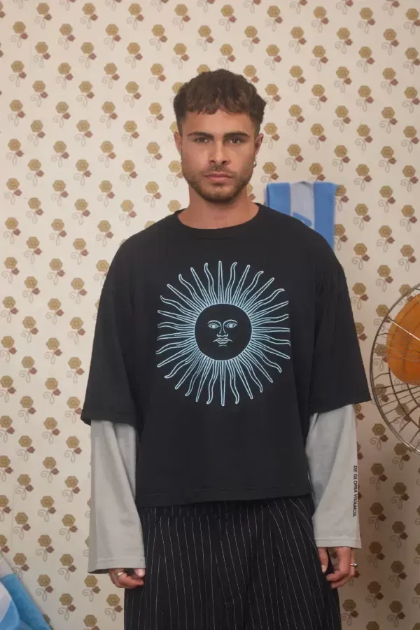 Remera Doble Manga Negra Argentina